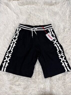 HUGO Black Shorts with White Logo Side Panels